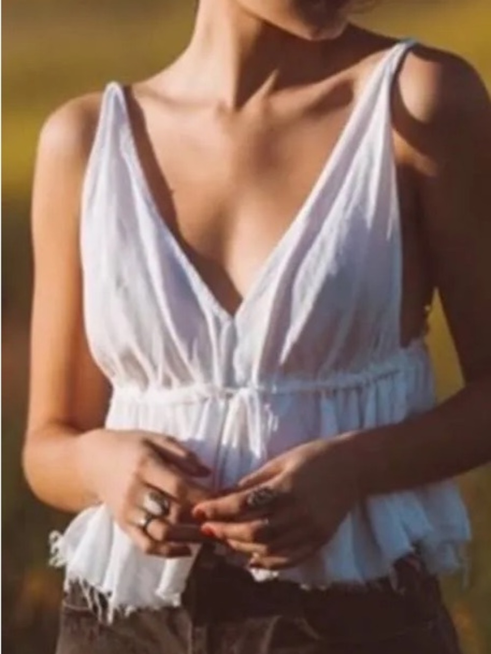 Brandy Melville White V-Neck Tie-Front Tank